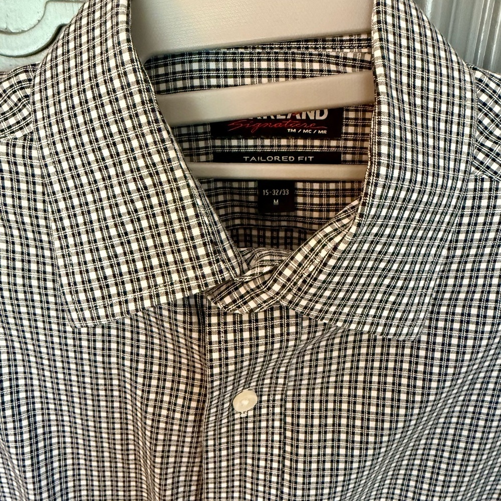 Kirkland Signature Men's Black and White Checkered Dress Shirt